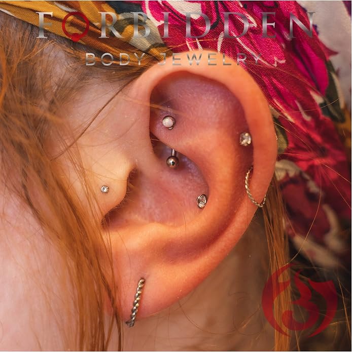 16 g Titanium Internally Threaded Tragus Piercing Jewelry CZ Top Flat Back Piercing Nose Studs Earring, Helix, Cartilage, Labret, Monroe for Women or Men