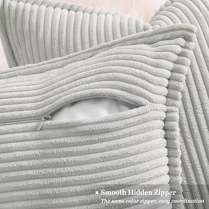 decorUhome Fall Corduroy Grey Throw Pillow Covers 16x16 Set of 2 | Couch Decorative Soft Modern Boho Farmhouse Pillow Covers Broadside Striped Pillow Cases for Living Room Bed Sofa