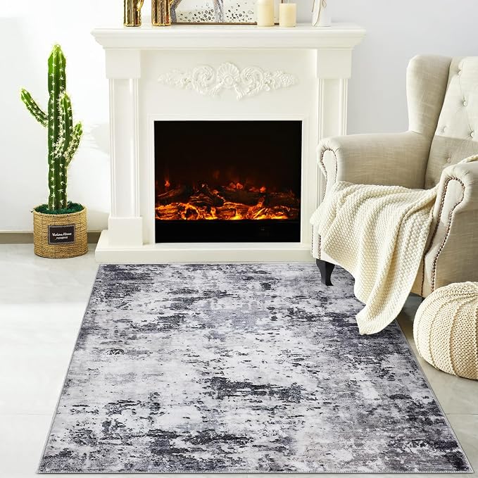 ROYHOME Modern Abstract 2x3 Area Rug Non Slip Non Shedding Low Pile Stain Resistant Rug for Entryway Kitchen Bedroom,Grey