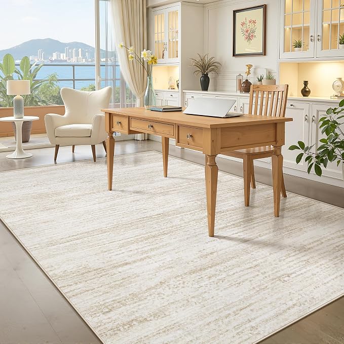 Area Rug 5x7 Living Room Rugs: Washable Modern Rug Non-Slip Soft Rugs Stain Resistant Printed Rug Indoor Carpet for Bedroom Kitchen Dining Room Nursery Home(Beige, 5'x7')