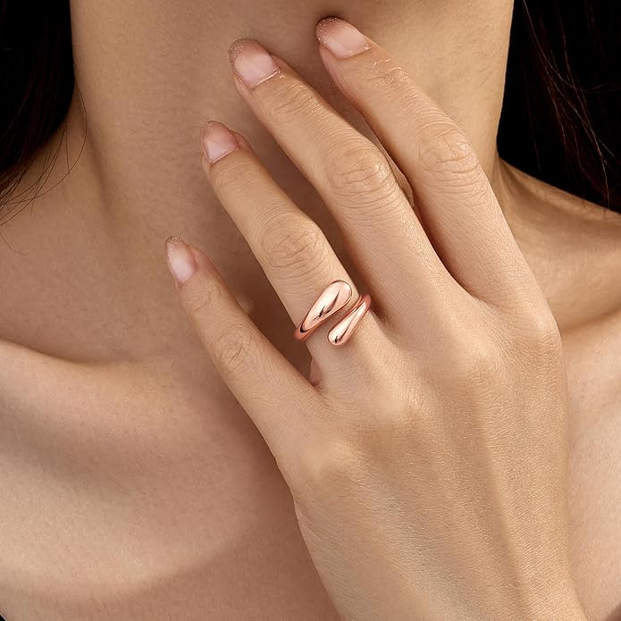 Non Tarnish Gold Chunky Rings for Women, 14K Gold Plated Statement Dome Rings Stacking Silver, Adjustable Mens Eternity Wedding Band Mixed Metal Jewelry Size 3-13