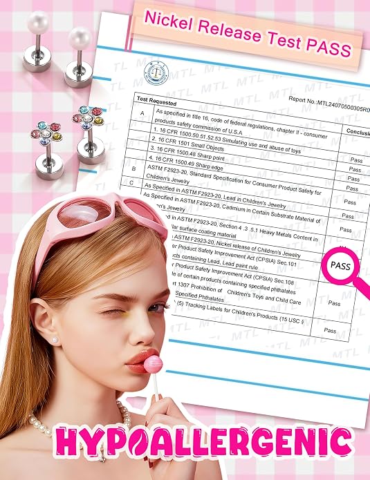 THUNARAZ 16 Pairs Hypoallergenic Earrings for Girls Kids Women Surgical Stainless Steel Earrings for Sensitive Ears Cute Flower Heart Ball Toddler Screw Back Stud Earring Flat Back Earring Set 20G