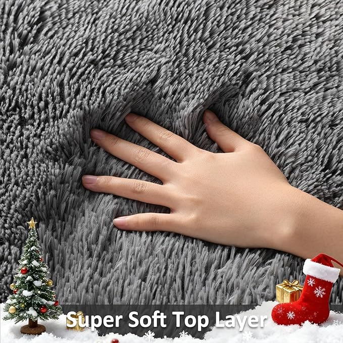 Ophanie 2x8 Runner Rug for Hallway, Upgrade Non-Slip Fluffy Soft Bedside Rugs, Bedroom Living Room Grey Shaggy Gray Carpet for Kids Dorm Home Decor with Over 99 pcs Pile fibers