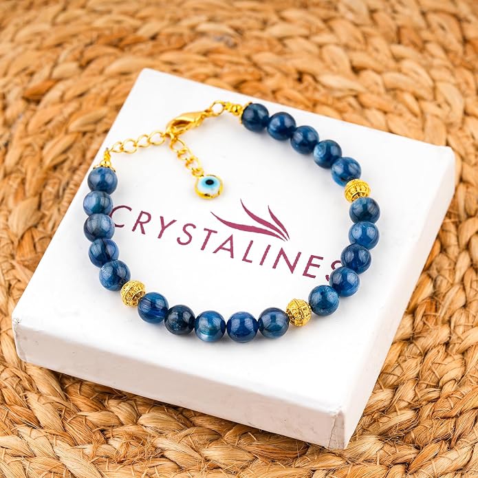 AAA Grade Natural Gemstone Beaded Bracelet, 14K Gold Plated with Evil Charm, Wicca & Reiki Healing Crystals, Handmade Bohemian Jewelry, Christmas Gift for Women (7+1inch)