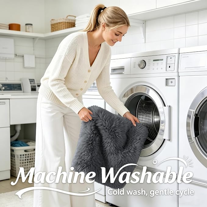 OLANLY 6x11 Machine Washable Large Area Rugs for Living Room, Bedroom, Soft Fluffy Shaggy Bedside Rug, Indoor Floor Carpet for Kids Girls and Boys, Dorms, Nursery, Home Decor Aesthetic, Grey