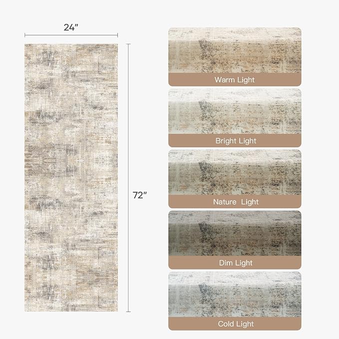 Lofus 2X 6 Area Rug for Hallways, Gold Abstract Washable Runner Rugs with Non Slip Rubber Backing, Low Pile Soft Carpet Runner for Kitchen Bathroom Bedroom Laundry