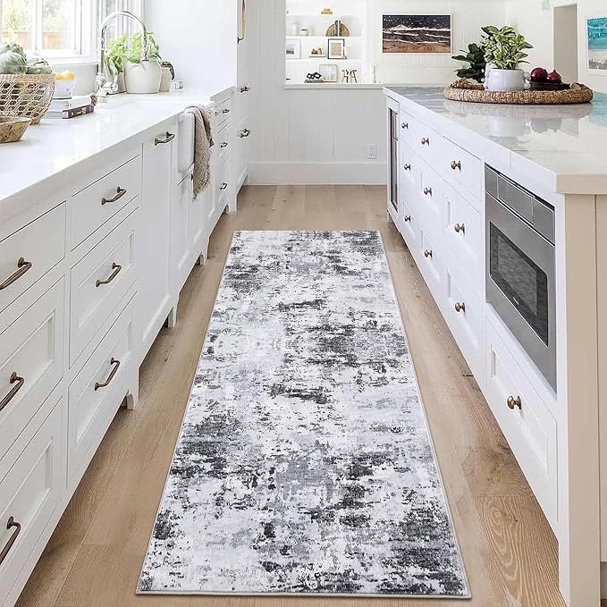 ROYHOME Modern Abstract 2x8 Runner Rug Non Slip Non Shedding Low Pile Stain Resistant Rug for Bedroom Living Room,Grey