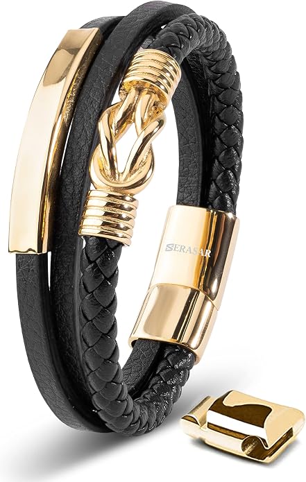 SERASAR Premium Leather Bracelet Men | Stainless Steel Magnetic Clasp | Three Colors | Jewelry Box Included