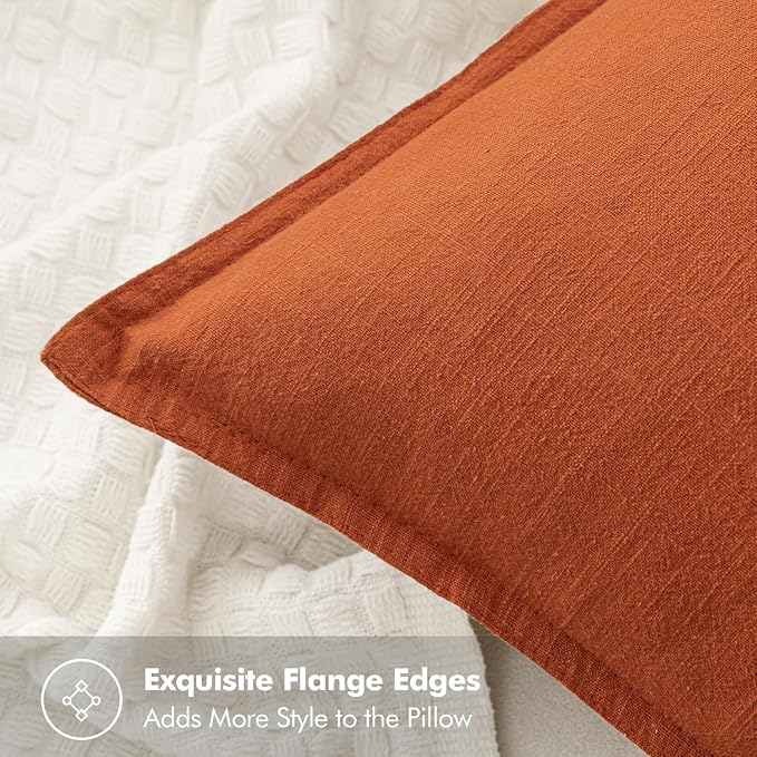 MIULEE Decorative Linen Pillow Covers 18x18 Inch Burnt Orange | Boho Farmhouse Fall Autumn Couch Throw Pillows for Bed, Pack of 2 Accent Modern Pillowcases, Sofa Livingroom Home Decor