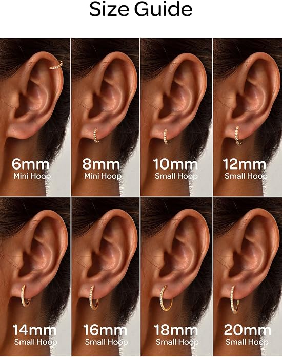 ChicSilver 925 Sterling Silver Huggie Earrings for Women 14K Gold Plated Silver Hoop Earrings for Women Hypoallergenic Small Cubic Zirconia Huggie Earring (6/8/10/12/14/16/18/20mm)