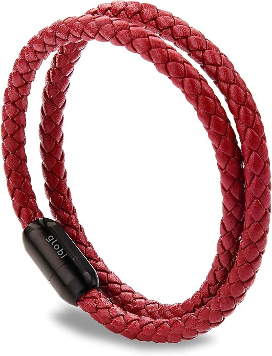globi Leather Bracelet For Men | Genuine Wrap Braided Leather Cuff Bangle Bracelet with Magnetic Stainless Steel Clasp For Men/Women