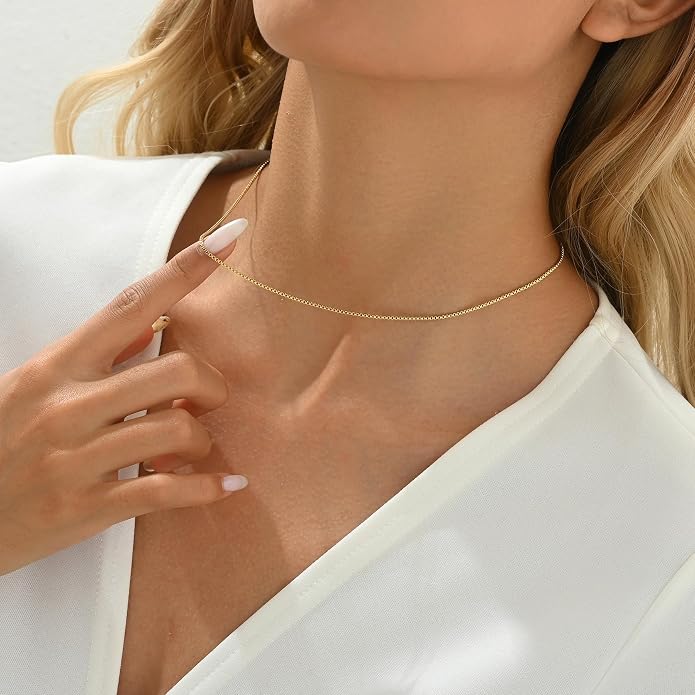 Gold Chain Necklace for Women Dainty Simple Satellite Beaded Twisted Chain Choker Necklace Everyday Jewelry Christmas Gifts