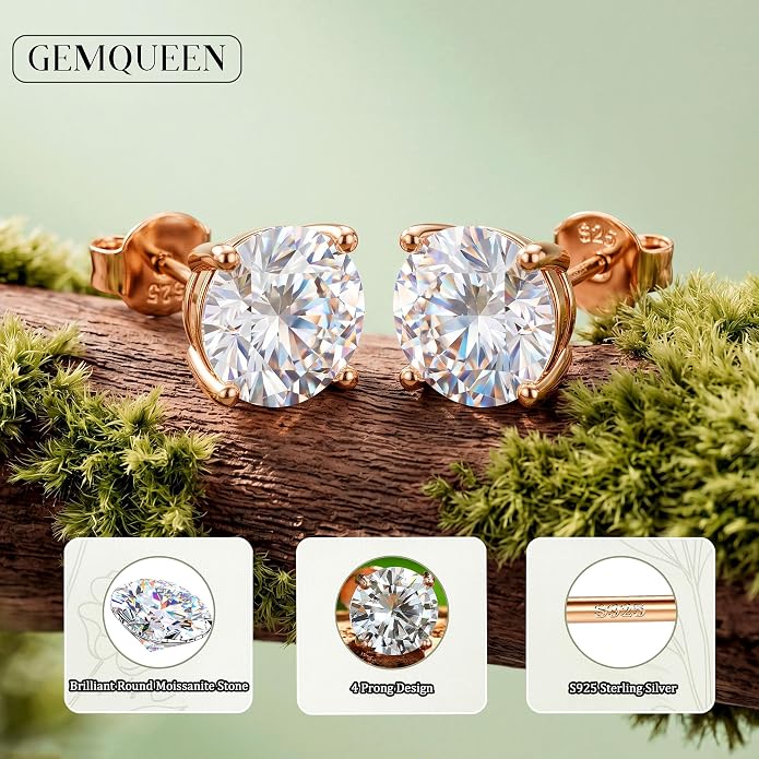 Moissanite Stud Earrings : 18K White Gold Plated Solid 925 Sterling Silver Earring Hypoallergenic Dainty Flat Back Stud Earrings Jewelry for Women Men D Color VVS1 Clarity