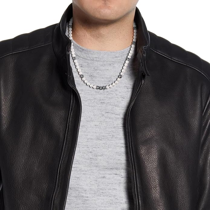 GAVU Men's Pearl Necklace, Pearl Jewelry Crystal Beaded Necklace for Men 20"/22"/24"/26"