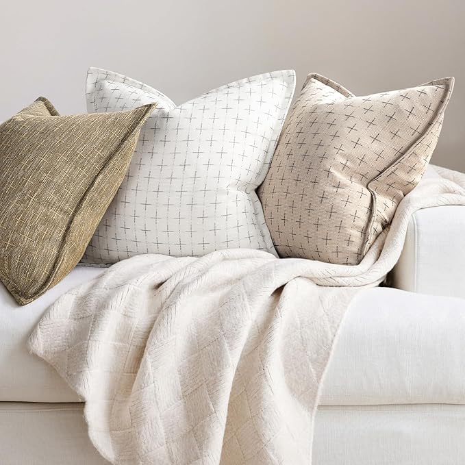 ZWJD 12x20 Pillow Covers Set of 2 Soft Polyester Textured Pillow Covers with Stylish Flange Edge Cozy Farmhouse Throw Pillows for Couch Bed Sofa Living Room