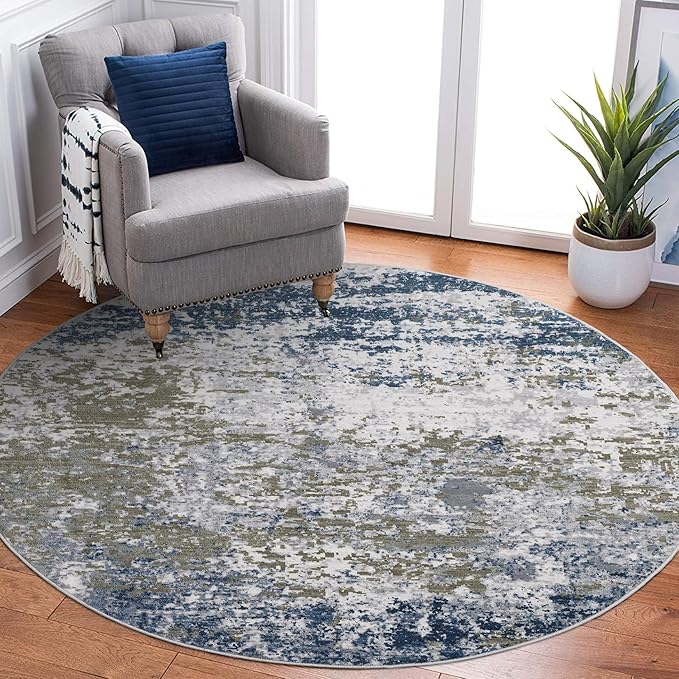 ROYHOME Modern Abstract 6x6 Round Area Rug Non Slip Non Shedding Rug Low Pile Stain Resistant for Bedroom Living Room Office Dining Room,Navy