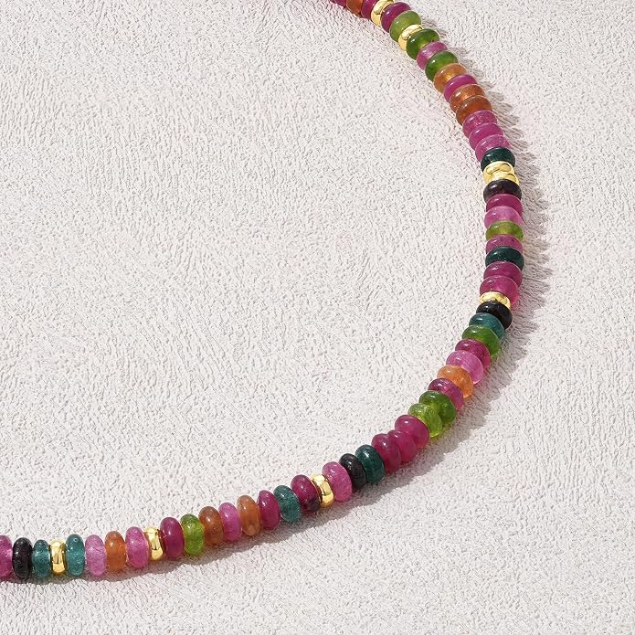 KELORIS PATH Beaded Necklace for Women, Colorful Gemstone Boho Bead Choker for Beach, Trendy Summer Natural Stone Jewelry Gifts