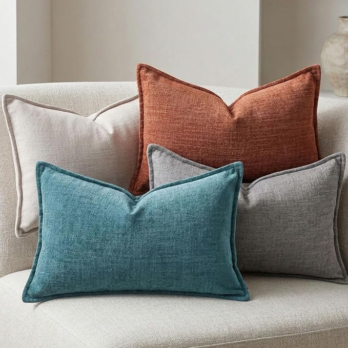 20x20 Inches Throw Pillow Covers Set of 4 Soft Textured Chenille Decorative Cushion Cases for Couch Sofa Bed Modern Farmhouse Neutral Accent Covers with Hidden Zipper Colorful