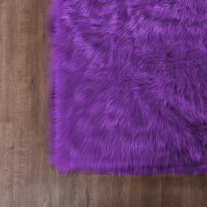 Goolela Fluffy Rug Runners 2x6 Purple Faux Sheepskin Fur Rug Washable Fuzzy Shag Rug for Living Room Bedroom Chair Couch Cover Rectangle
