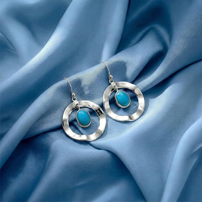 LeCalla 925 Sterling Silver Hammered Earrings for Women | Classic Handmade Textured Hammered Drop Dangle Earring Jewelry Gifts for Birthday Wedding Christmas