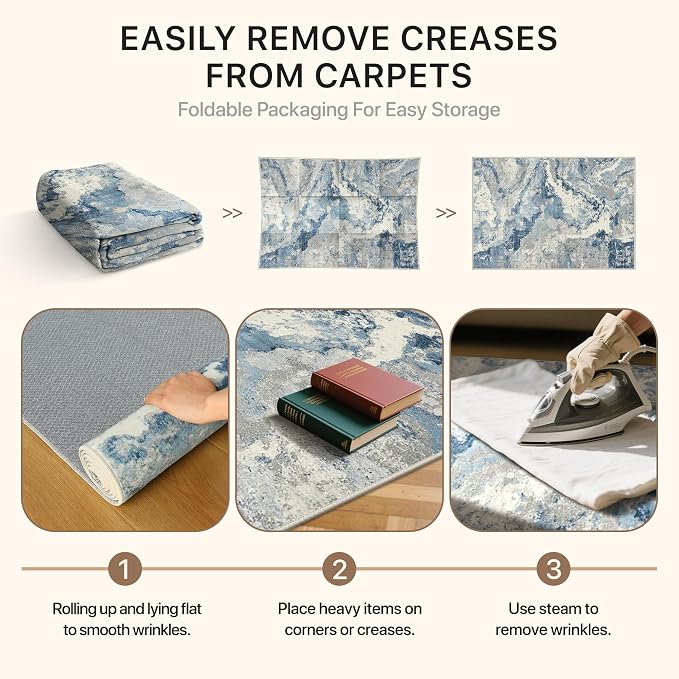 GENIMO Abstract Area Rug 8x10, Washable Large Modern Rug Non Slip, Low Pile Lightweight Soft Carpet for Living Room, Bedroom, Dining Room, Blue Grey