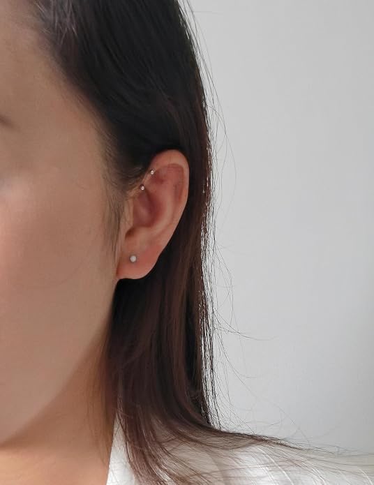 Titanium Earrings for Women Stud Earrings Cubic Zirconia Dainty Screw Flat Back Hypoallergenic Earrings for Women for Multiple Cartilage Helix Conch Tragus Piercing Jewelry for Sensitive Ears