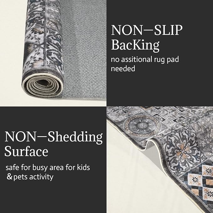 Machine Washable Entryway Small Area Rugs: Soft Non-Slip Low Pile Door Mat Indoor Entrance 2x3 ThrowRug for High-Traffic Areas Kitchen, Hallway, Farmhouse Decor