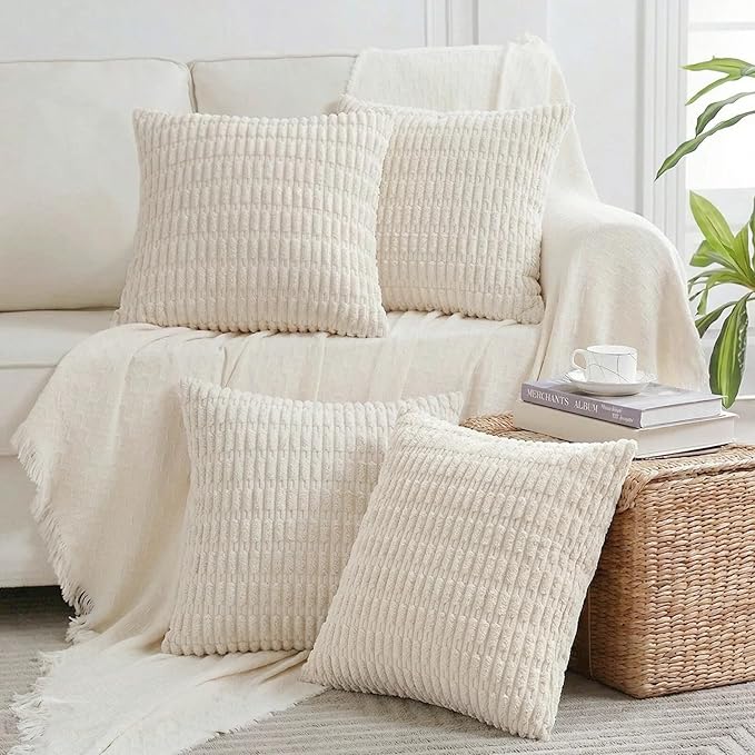 Fancy Homi 4 Packs Decorative Throw Pillow Covers for Living Room Couch Bed, Modern Farmhouse Boho Home Décor Accent Cushion Case, 24" x 24", Cream