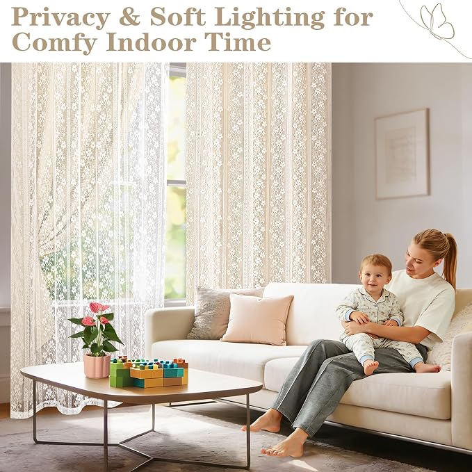 ASPMIZ Beige Blackout Curtains for Bedroom 63 inch Long, Double Layer Curtains with Lace Overlay, Light Blocking Grommet Drapes for Living Room Thermal Insulated Window Curtain Panels Set of 2, 52x63