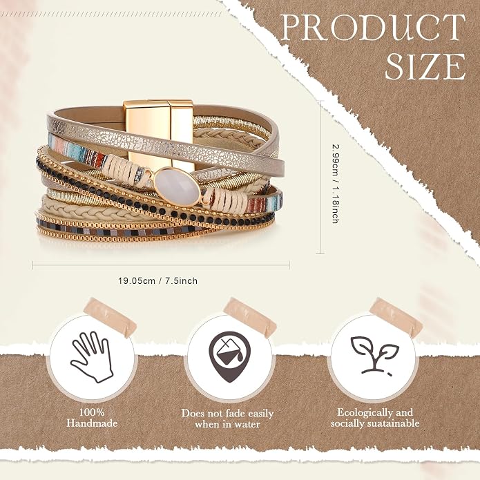 Yinkin 6 Pcs Boho PU Leather Wrap Bracelets for Women Stack Multi Layer Bohemian Cuff Bracelets trendy Jewelry Gifts