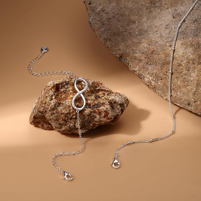 MILACOLATO 925 Sterling Silver Clasp Paperclip Chain Bracelets 14K White Gold Plated Solid Diamond-Cut Paperclip Chain Women Bracelet Adjustable Layered Satellite Beads Bracelets for Women