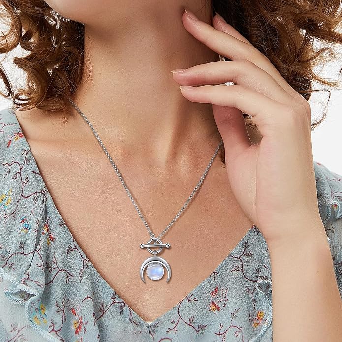 925 Sterling Silver Necklace for Women - Amulet Pendant Moon Necklace with Moonstone, Gift for Her