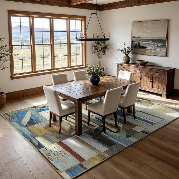 Washable Rugs 8x10 Area Rugs for Living Room,Bedroom,Dining Room-Modern Abstract Rugs with Non Slip Backing,Large Soft Carpet for High-Traffic Areas Nursery Farmhouse Home Office Decor