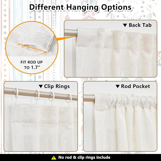MYSKY HOME Linen Sheer Curtains 63 Inch Length for Bedroom Boho Farmhouse Curtains Decorative Window Treatment Draperies Back Tab for Kitchen/Nursery/Bathroom, 50" Wide, Teal, 2 Panels