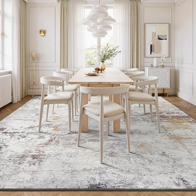 Rugflix 5x7 Area Rugs for Living Room, Washable Large Rug Stain-Resistant Low Pile, Modern Neutral Carpet for Dining Room Home Office Kid Room Nursery Bedroom, Grey Brown