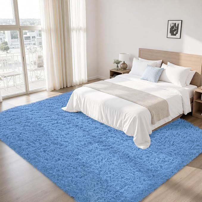 8x10 Area Rug for Living Room:Ultra Soft Fluffy Shag Navy Blue Rugs,Large Fuzzy Plush Indoor Non Slip Carpet Washable Rug for Bedroom Kids Nursery Office Dorm Modern Decor(Cobalt Blue 8'x10')