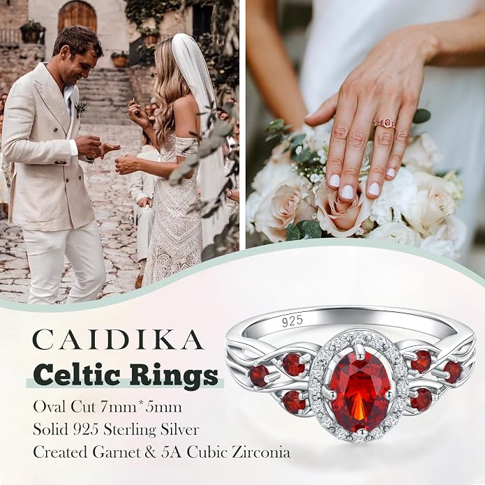 925 Sterling Silver Celtic Knot Engagement Ring for Women Moissanite/Cubic Zirconia Inlaid Oval Shaped Birthstone Rings Cocktail Wedding Birthday Jewelry(with Box)