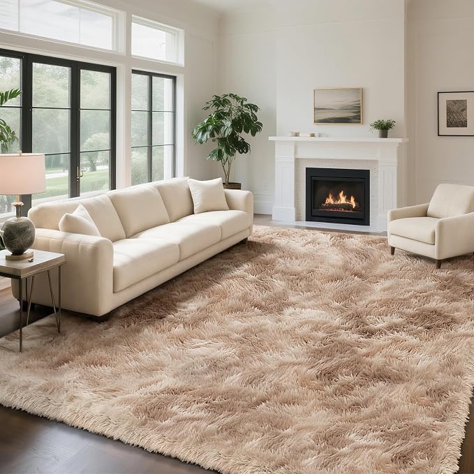 yongyangjuxin Fluffy Rug Shag Area Rug, Mottling Beige 9x12 Area Rugs for Living Room, Large Shag Area Rugs for Bedroom Room Home Decor, Upgrade Anti-Skid Rectangular Fuzzy Rugs