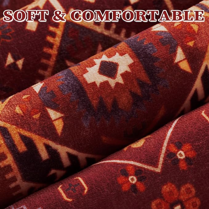 SERISSA Washable Rugs 8x10 Area Rugs, Large Non-Slip Boho Living Room Rug, Ultra Soft Oriental Vintage Rustic Red Gold Print Distressed Carpet for Dining Room Bedroom Dorm Office Home Decor