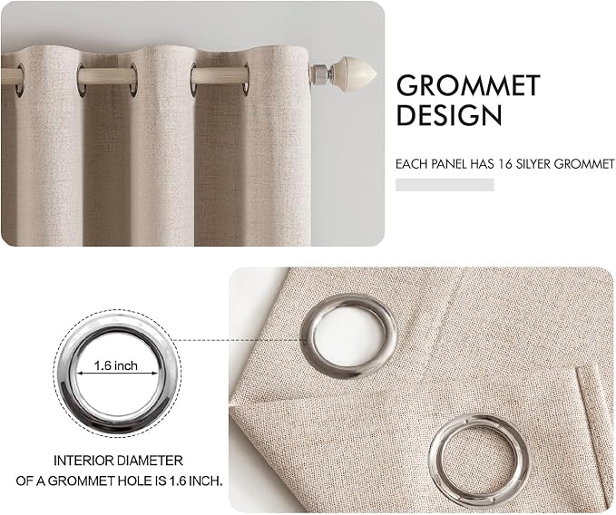 MIULEE Linen Texture Curtains Soild 100% Blackout Thermal Insulated Natural Beige Curtains Grommet Room Darkening Drapes for Living Room Bedroom 42 x 54 (2 Panels)