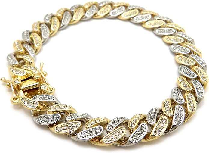 Fashion 21 Women's Stone Filled 10mm, 12mm Various Length Box Lock Cuban Chain Anklet