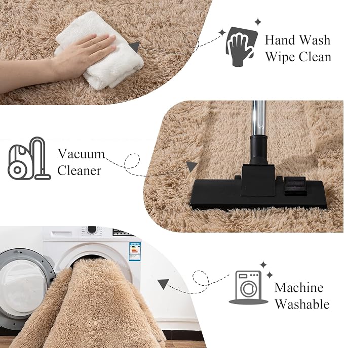 Large Area Rugs for Living Room Bedroom 9x12 Beige Fluffy Shag Rugs | Ultra Soft Shaggy Plush Fuzzy Modern Indoor Throw Floor Carpet for Kids Girls Boys Dorm Nursery Home Decor Aesthetic