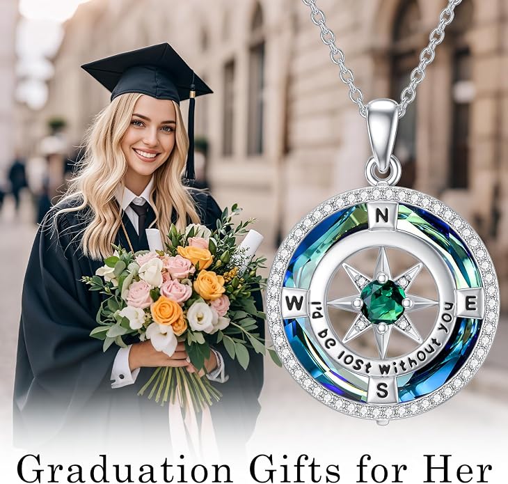 TOUPOP Necklace Gifts for Wife Compass Jewelry Women Anniversary Girlfriend Birthday Gift for Her Valentines I'd be Lost without You Sterling Silver Birthstone Necklaces