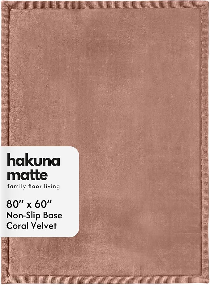 Hakuna Matte CloudSoft Baby Play Mat for Floor 60" x 80" Brown | Coral Velvet high-density foam Rug for Crawling & Cozy Play – Non-Slip, Water-Resistant, Easy-CareTummy Time Mat