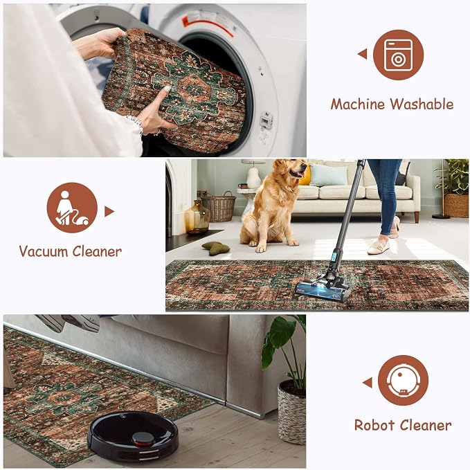 Moynesa Washable Rug Runners for Hallways, Boho 2'6"x8' Runner Rug Non-Slip Ultra-Thin, Long Vintage Oriental Medallion Carpet Runner for Laundry Bedroom Kitchen Bathroom