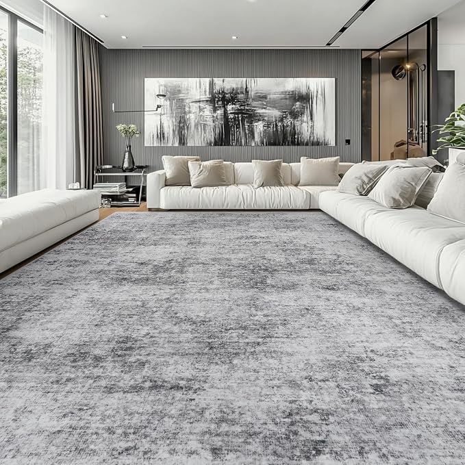 10x14 Area Rugs Large Living Room Rug Washable: Modern Abstract Rug Indoor Modern Carpet Non Slip for Dining Room Bedroom Nursery Home Office Grey