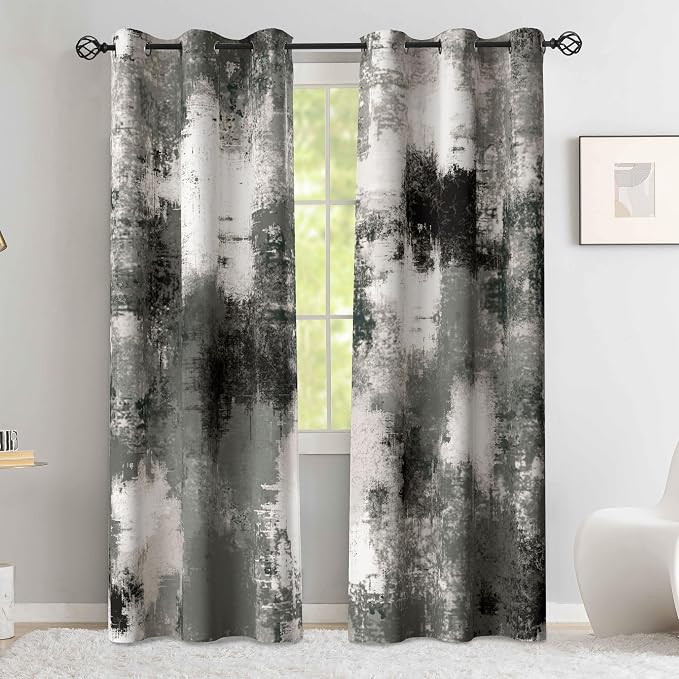 Asuexpect Black Grey Abstract Curtains 2 Panels Abstract Rust Curtain Room Darkening Grommet Window Treatments Modern Decorative for Bedroom Living Room, 42x72 Inches, Black Grey