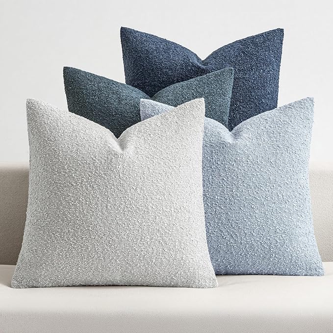 MIULEE Euro Sham Decorative Boucle Throw Pillow Covers 24x24 Blue Set of 4 | Neutral Textured Accent Pillow Cases Couch Cushion Covers Modern Farmhouse Sofa Bed Livingroom Home Decor