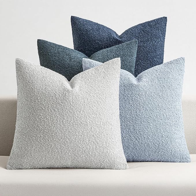 MIULEE Decorative Boucle Throw Pillow Covers 20x20 Inch Blue Set of 4 | Neutral Textured Accent Pillow Cases Soft Couch Cushion Covers for Modern Farmhouse Boho Sofa Bed Livingroom Home Decor