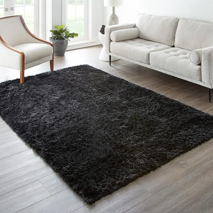 Ophanie 7x9 Black Rugs for Living Room,LargeFluffy Shag Fuzzy Plush Soft Living Room Area Rugs,Floor Shaggy Carpets for Bedroom,Carpet for Kids Boys Girls Dorm Decor with Over 99 pcs Pile fibers
